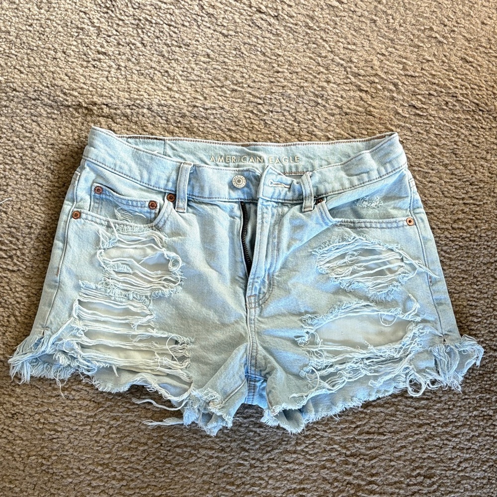 American Eagle Outfitters Ripped Light Blue Jean Shorts